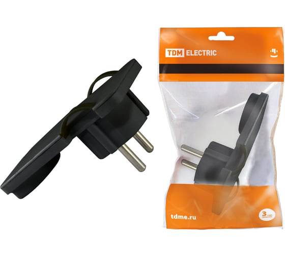 Изображение товара Угловая плоская вилка TDM 8 мм, черная, 16А, 250В SQ1806-0194