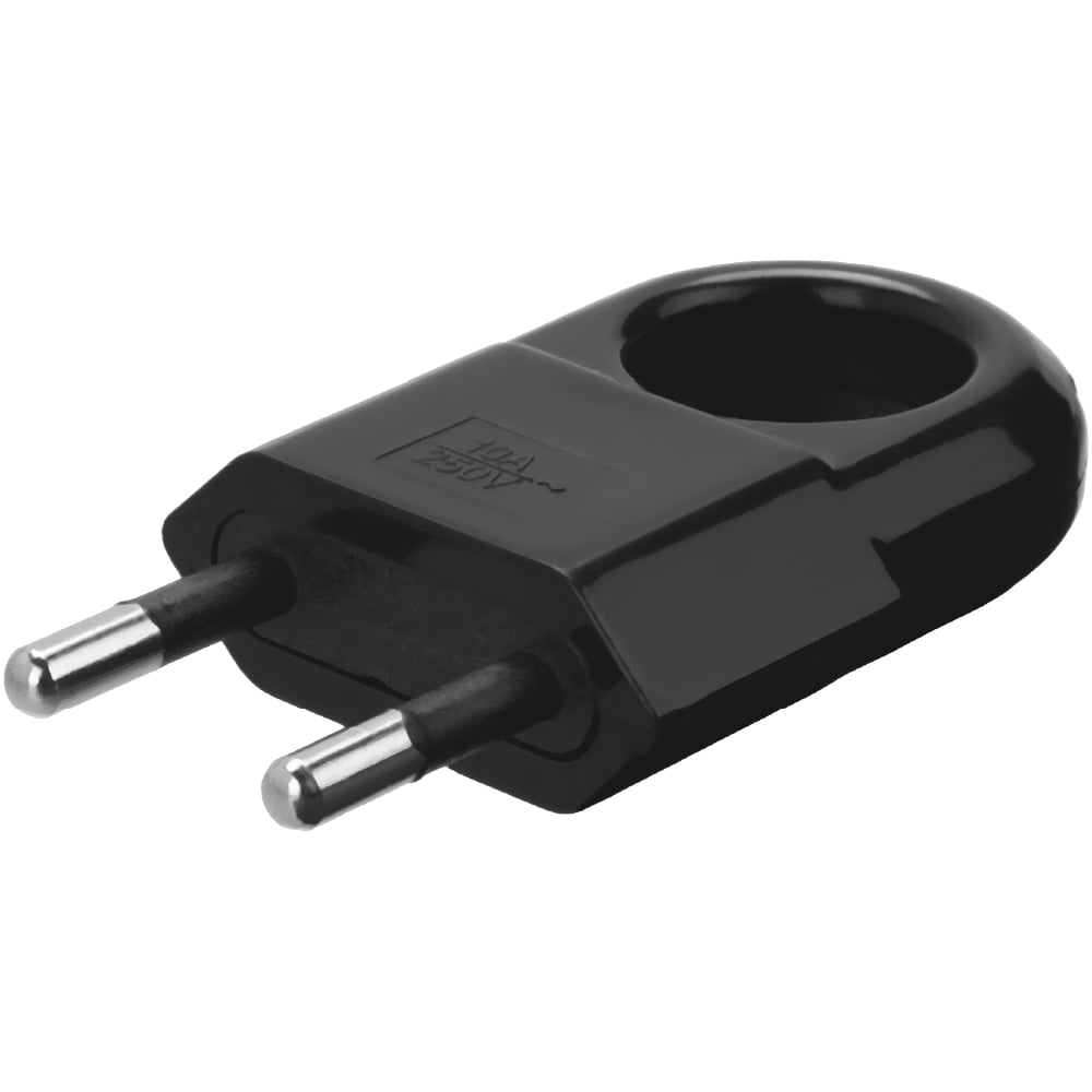 Изображение товара Вилка TDM ELECTRIC без заземления, с кольцом, черная, 10А, 250В, евровилка CEE 7/16 SQ1806-0190