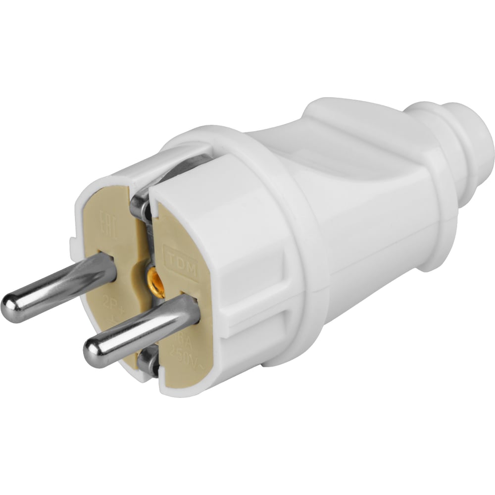 Изображение товара Вилка TDM ELECTRIC прямая с заземлением серии Народная SQ1806-0403 16А 250В белая