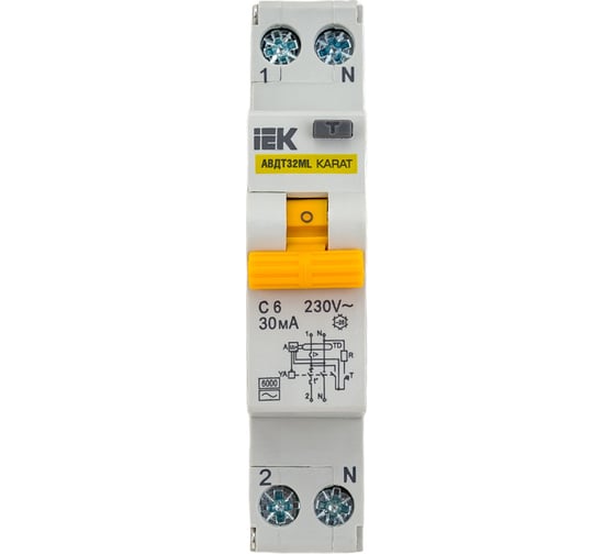Изображение товара Автоматический выключатель дифференциального тока IEK АВДТ32МL С6 30мА KARAT MVD12-1-006-C-030