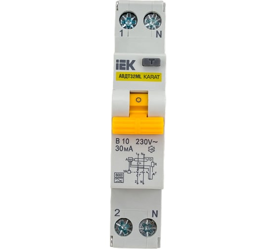 Изображение товара Автоматический выключатель дифференциального тока IEK АВДТ32ML тип A В10 30мА KARAT MVD12-1-010-B-030-A