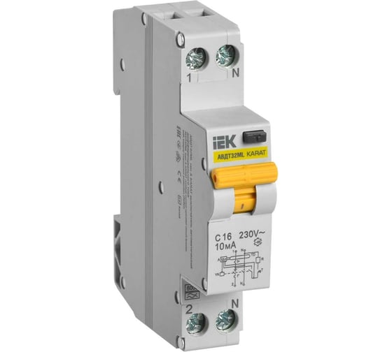 Изображение товара Автоматический выключатель дифференциального тока IEK АВДТ32ML тип A С16 10мА KARAT MVD12-1-016-C-010-A