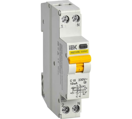 Изображение товара Автоматический выключатель дифференциального тока IEK АВДТ32МL С16 10мА KARAT MVD12-1-016-C-010