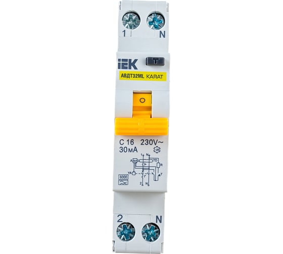 Изображение товара Автоматический выключатель дифференциального тока IEK АВДТ32ML тип A С16 30мА KARAT MVD12-1-016-C-030-A