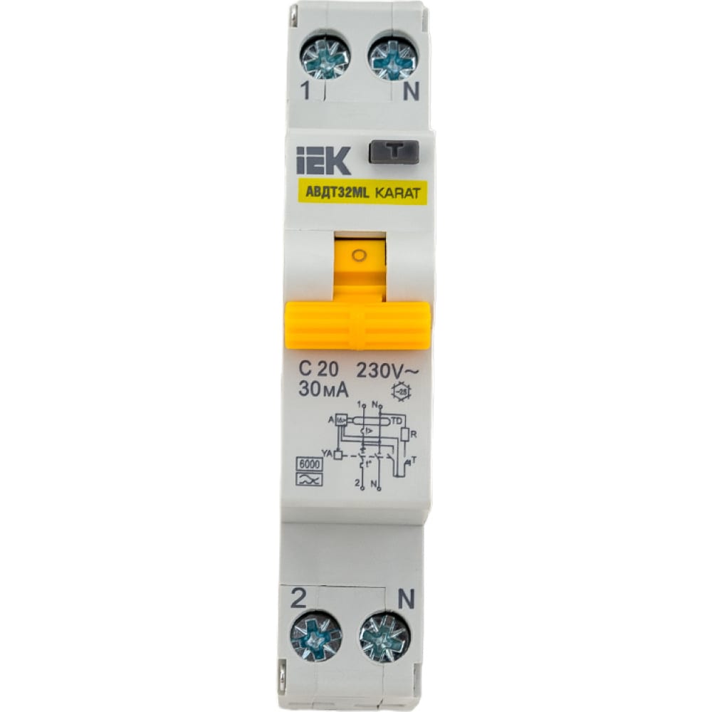 Автоматический выключатель дифференциального тока IEK выключатель автоматический дифференциального тока 2п 1p n c 10а 30ма тип ac 4 5ка ад 12 basic ekf da12 10 30 bas