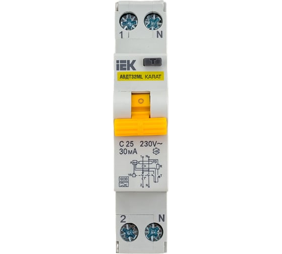 Изображение товара Автоматический выключатель дифференциального тока IEK АВДТ32ML тип A С25 30мА KARAT MVD12-1-025-C-030-A