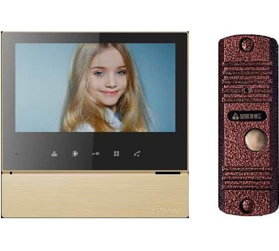 Изображение товара Комплект видеодомофона и вызывной панели COMMAX CDV-70H2(GoldBlackSmog)/AVC305