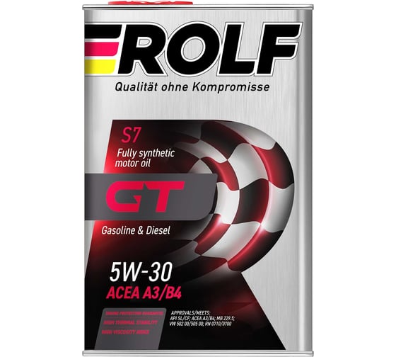 Изображение товара Моторное масло Rolf GT синтетическое, SAE 5W-30, ACEA A3/B4, 4 л 322620
