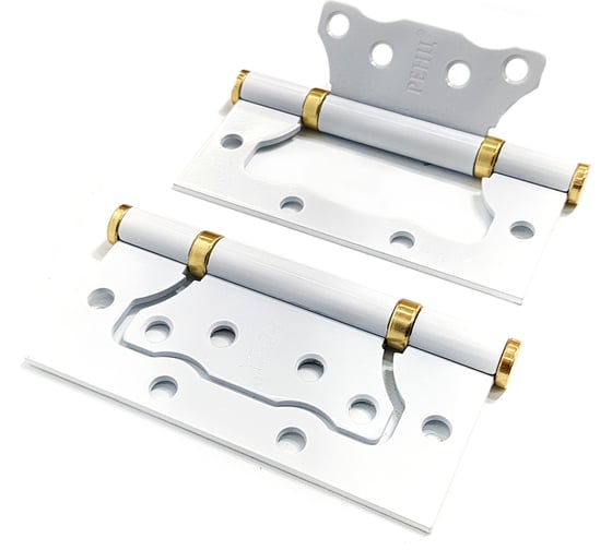 Изображение товара Стальная петля Ренц 100х75х2.5, 2 подшипника, без колпачков, без врезки, супер белый/латунь блестящая, 2 шт. IN100-2BB FH SW/PB безВР (2шт)