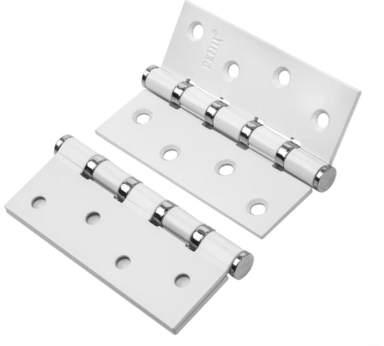 Изображение товара Стальная петля Ренц 100х75х2.5, 4 подшипника, без колпачков, супер белый/хром блестящий, 2 шт. IN100-4BB FH SW/CP (2шт)