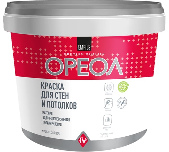 Изображение товара Краска для стен и потолков Ореол ВД (белоснежная; полиакриловая; для внутренних работ; 3 кг) 5390