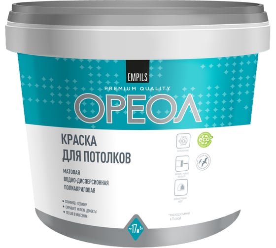 Изображение товара Краска для потолков Ореол ВД (белоснежная; полиакриловая; для внутренних работ; 3 кг) 5372