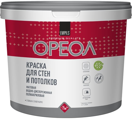 Изображение товара Краска для стен и потолков Ореол ВД (белоснежная; полиакриловая; для внутренних работ; 13 кг) 5385