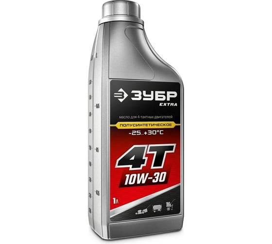 Изображение товара Полусинтетическое масло ЗУБР Extra 4Т-10W30 1 л, для 4-тактных двигателей 70610-1