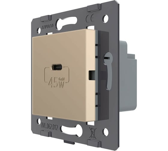 Изображение товара Розетка USB type C LIVOLO с блоком питания 45W, цвет золотой (механизм) VL-FCUC-2AP