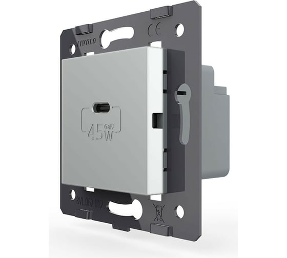 Изображение товара Розетка USB type C LIVOLO с блоком питания 45W, цвет серый (механизм) VL-FCUC-2IP