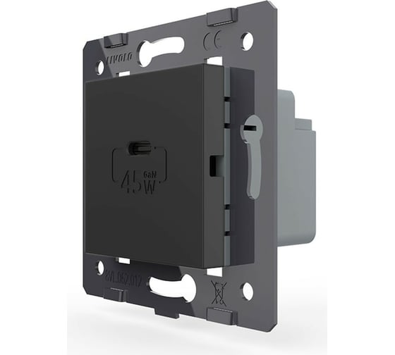 Изображение товара Розетка USB type C LIVOLO с блоком питания 45W, цвет черный (механизм) VL-FCUC-2BP