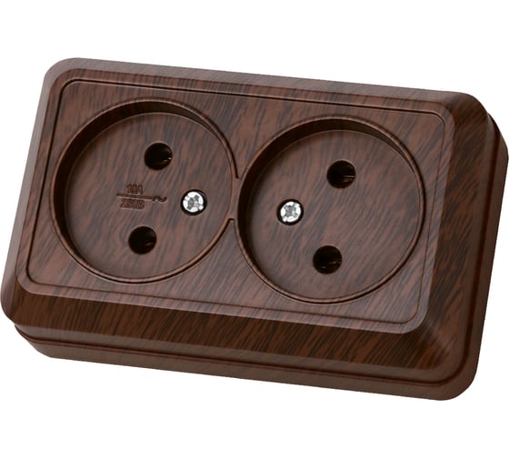 Изображение товара Двойная розетка TDM ELECTRIC 2П открытой установки IP20 10А 250В (керамика) бук "Ладога" SQ1801-0312