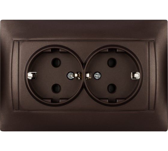 Изображение товара Розетка двойная 2П+З 16А 250В с защитными шторками TDM ELECTRIC шоколад, серия "Лама" SQ1815-0513