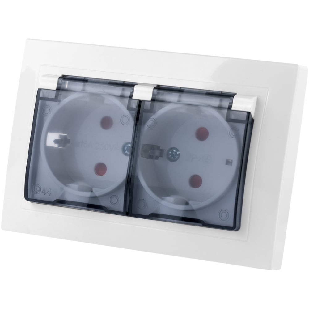 Изображение товара Двойная розетка TDM ELECTRIC 2П+З с защитными шторками и прозрачной крышкой 16А 250В IP44