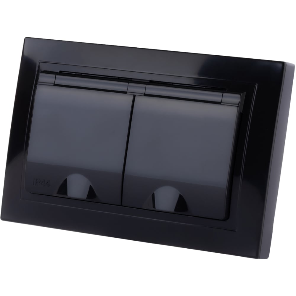 Изображение товара Двойная розетка TDM ELECTRIC 2П+З с защитными шторками и крышкой IP44 16А антрацит