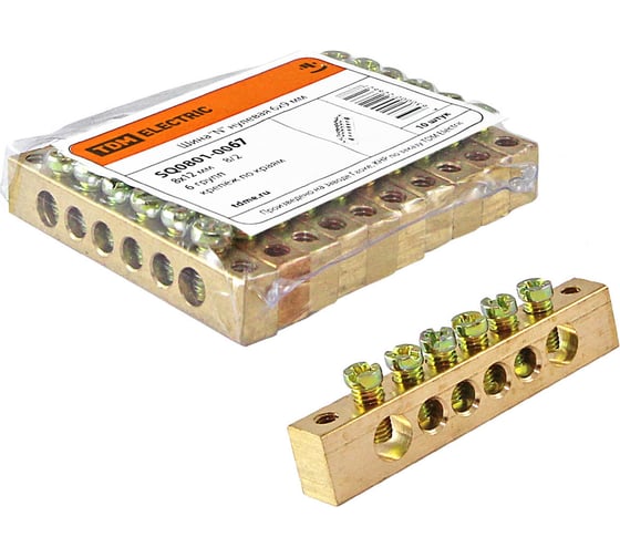 Изображение товара Нулевая N шина TDM ELECTRIC 8x12мм 6/2 (6 групп/крепеж по краям) SQ0801-0067