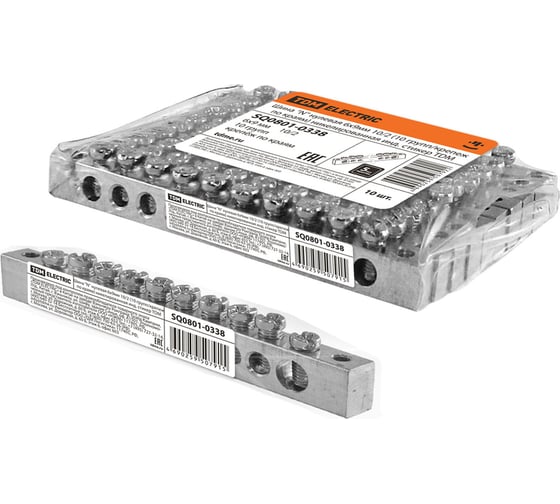 Изображение товара Шина нулевая "N" 6х9мм 10/2 TDM ELECTRIC, 10 групп/крепеж по краям, никелированная SQ0801-0338