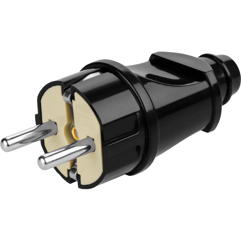 Изображение товара Прямая вилка TDM ELECTRIC с заземлением, черная 16А, 250В, серии "Народная" SQ1806-0404