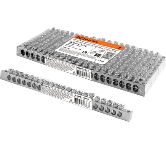 Изображение товара Шина нулевая "N" 6х9мм 20/2 TDM ELECTRIC, 20 групп/крепеж по краям, никелированная SQ0801-0342