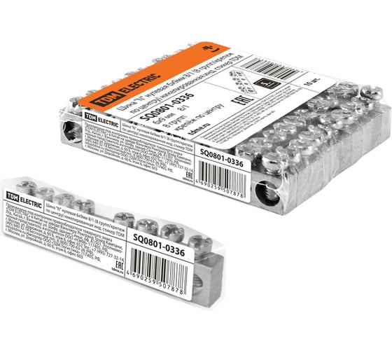 Изображение товара Шина нулевая "N" 6х9мм 8/1 TDM ELECTRIC, 8 групп/крепеж по центру, никелированная SQ0801-0336