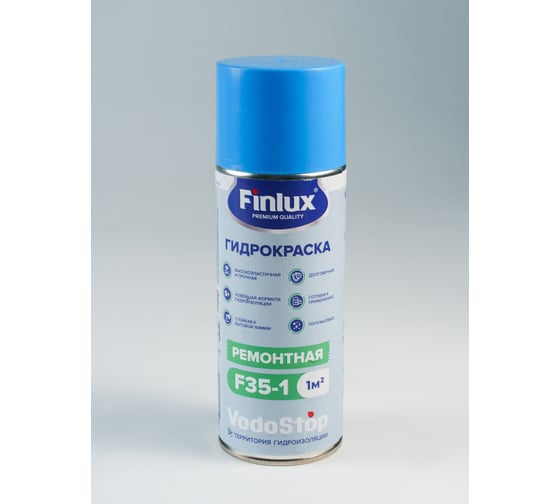 Изображение товара Гидроизоляционная краска Finlux F-35 VODOSTOP ремонтная, 1 кв. м, бесцветная, аэрозоль 4603783203239