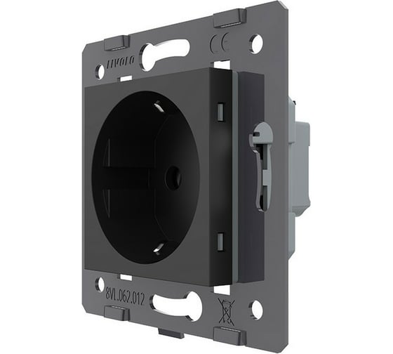 Изображение товара Электрическая розетка LIVOLO с заземлением защитными шторками 16A, зажимы, цвет черый (механизм) VL-FCTC16A-2BPS01