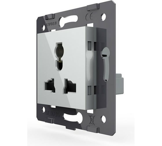 Изображение товара Электрическая универсальная розетка LIVOLO с заземлением защитными шторками 16A, цвет серый VL-FCT22 16A-2IP