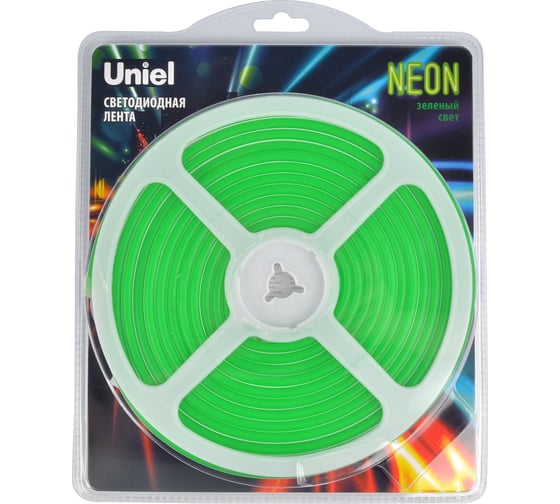 Изображение товара Гибкая светодиодная лента Uniel NEON ULS-N01-2835-120LED/m-6mm-IP67-DC12V-9W/m-5M-GREEN UL-00009086