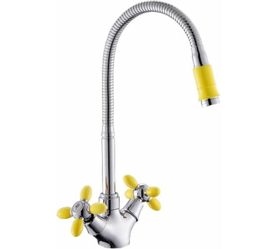 Изображение товара Смеситель для кухни Антей Радуга с 2-мя рукоятками, с высоким гибким изливом желтый 5870712-ANT