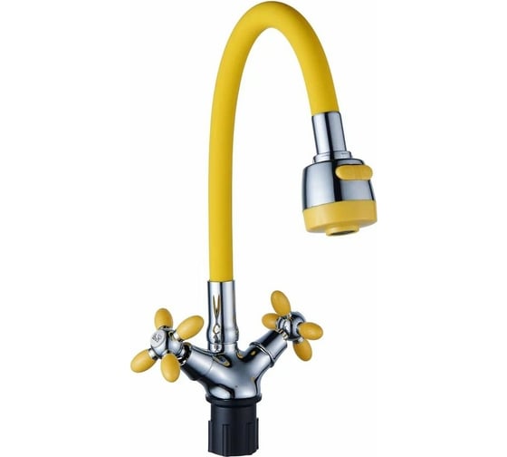 Изображение товара Смеситель для кухни Антей Радуга с 2-мя рукоятками, с силиконовым изливом, крепление гайка, желтый 5770712-ANT