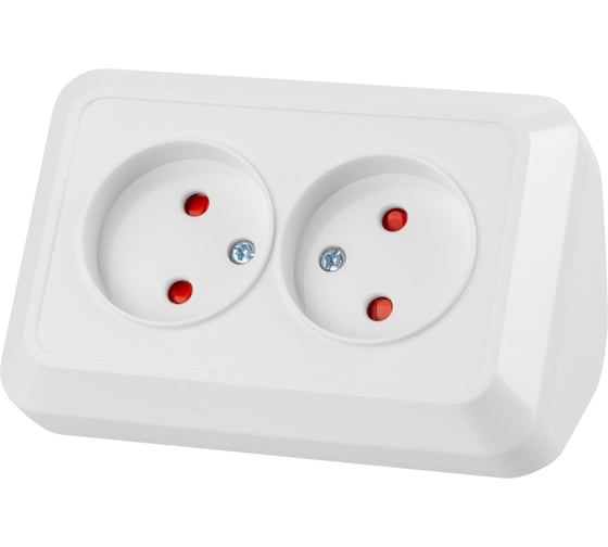 Изображение товара Двойная угловая розетка TDM ELECTRIC 2П открытой установки с защитными шторками IP20 250В 10А белая "Ладога" SQ1801-0022