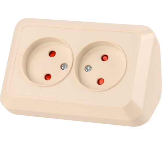 Изображение товара Двойная угловая розетка TDM ELECTRIC 2П открытой установки с защитными шторками IP20 250В 10А слолоная кость "Ладога" SQ1801-0242