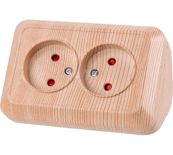 Изображение товара Двойная угловая розетка TDM ELECTRIC 2П открытой установки с защитными шторками IP20 250В 10А сосна "Ладога" SQ1801-0442