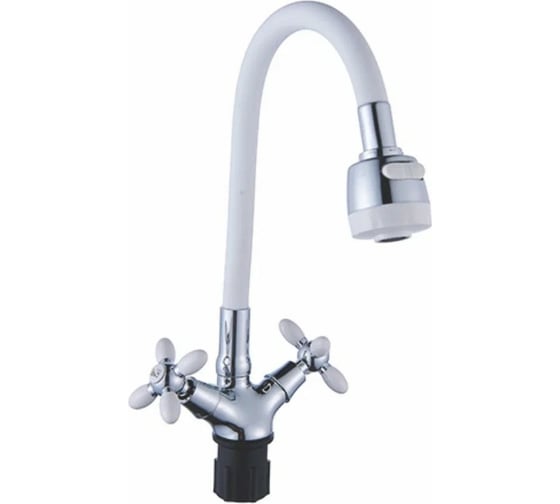 Изображение товара Смеситель для кухни Антей Радуга с 2-мя рукоятками, с силиконовым изливом, крепление гайка, белый 5770717-ANT