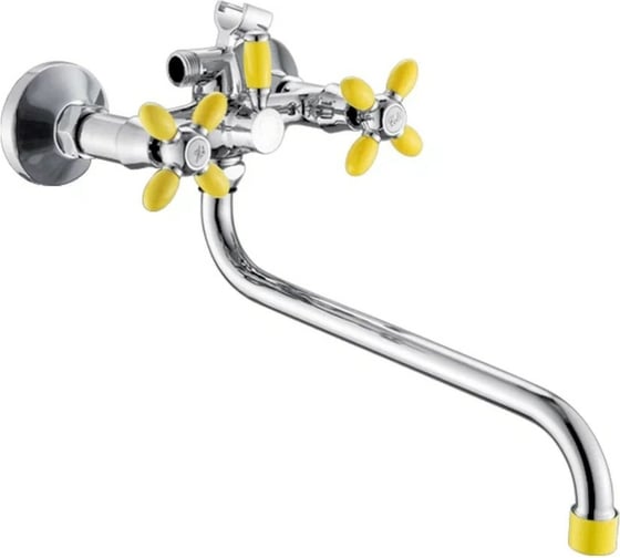 Изображение товара Смеситель для ванны Антей Радуга с 2-мя рукоятками, с цветным наконечником и ручкой желтый 2270712-ANT