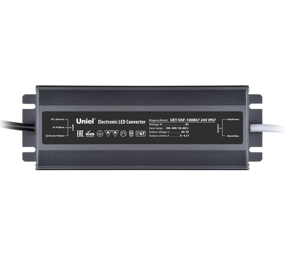 Изображение товара Блок питания Uniel ультратонкий UET-VAF-100B67 24V IP67 UL-00009367