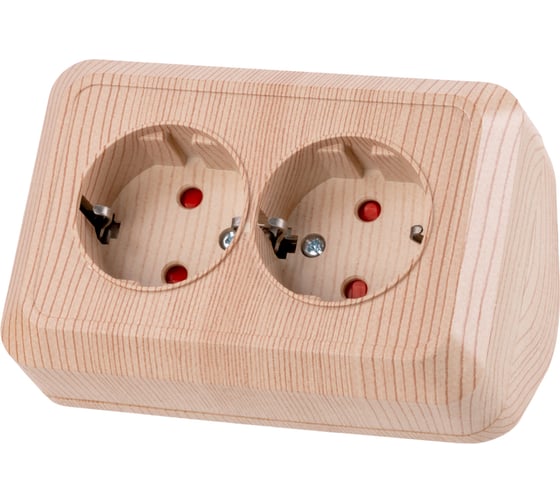 Изображение товара Двойная угловая розетка TDM ELECTRIC 2П+3 открытой установки с защитными шторками IP20 250В 16А сосна "Ладога" SQ1801-0443