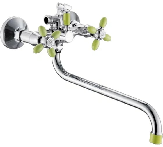 Изображение товара Смеситель для ванны Антей Радуга с 2-мя рукоятками,  S-30см с цвет.након.и ручк. зеленый Радуга 2270714-ANT