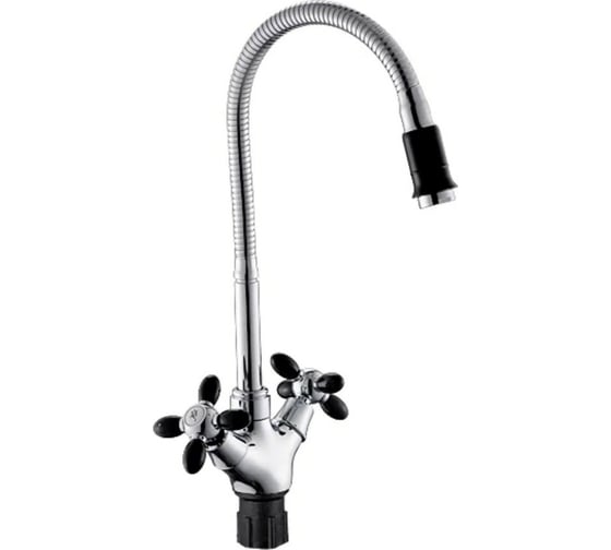 Изображение товара Смеситель для кухни Антей Радуга с 2-мя рукоятками, с высоким гибким изливом черный 5870716-ANT