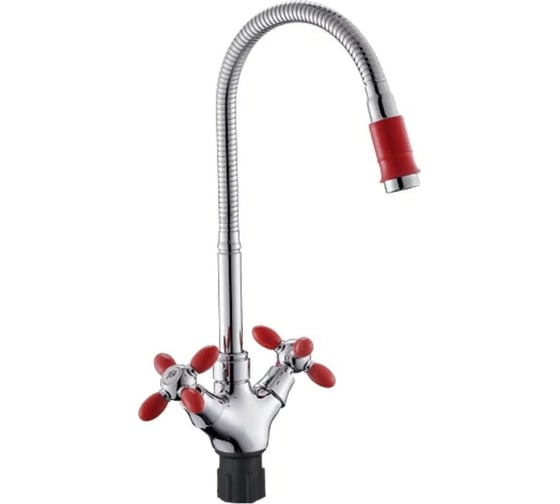 Изображение товара Смеситель для кухни Антей Радуга с 2-мя рукоятками, с высоким гибким изливом красный 5870715-ANT