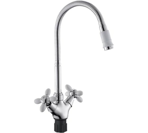 Изображение товара Смеситель для кухни Антей Радуга с 2-мя рукоятками, с высоким гибким изливом, белый 5870717-ANT