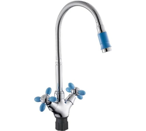 Изображение товара Смеситель для кухни Антей Радуга с 2-мя рукоятками, с высоким гибким изливом, голубой 5870713-ANT