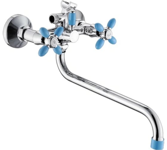 Изображение товара Смеситель для ванны Антей Радуга с 2-мя рукоятками, с цветным наконечником и ручкой голубой 2270713-ANT