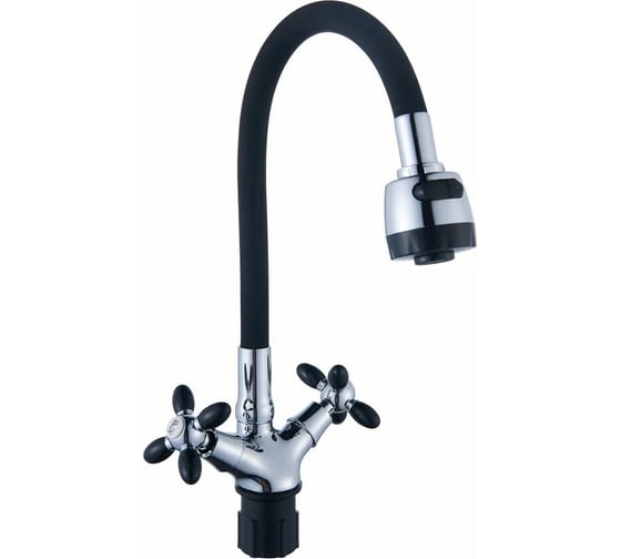 Изображение товара Смеситель для кухни Антей Радуга с 2-мя рукоятками, с силиконовым изливом, крепление гайка, черный 5770716-ANT